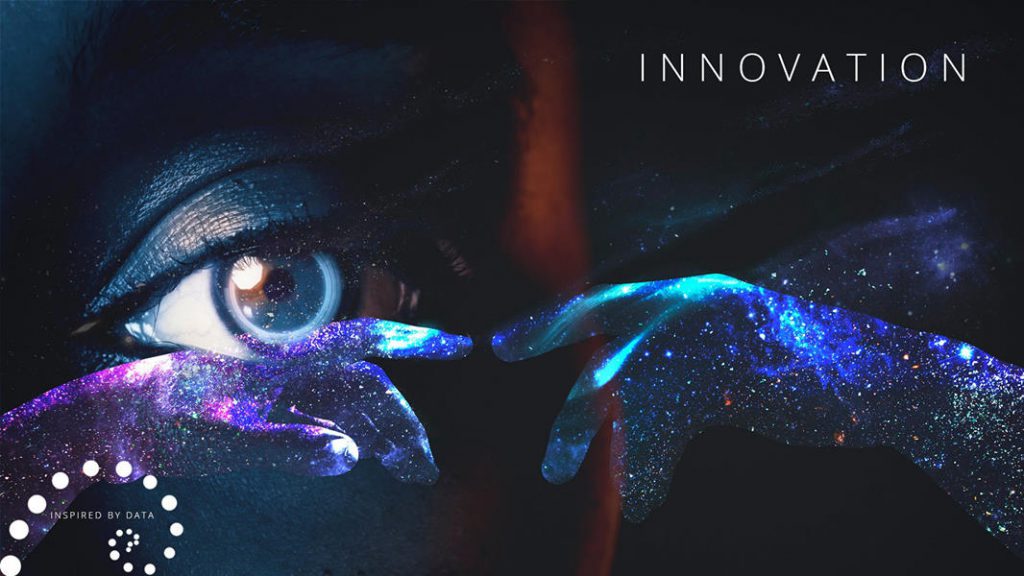image showing a modern eye in a digital setting with the word innovation